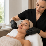 Aesthetic provider performing professional dermaplaning facial treatment