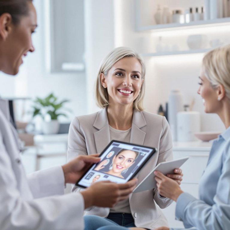 a consultation between a medical professional and a patient discussing botox vs dysport comparing their effectiveness for wrinkle reduction