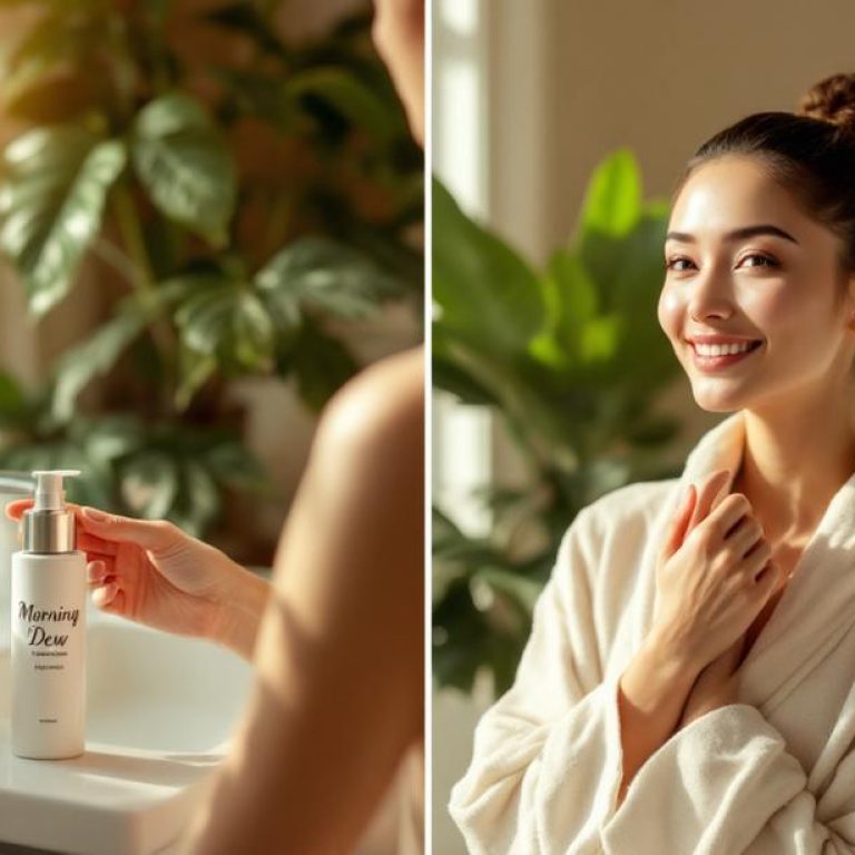 a glowing individual with skincare products promoting expert skincare routines skincare tips from the pros